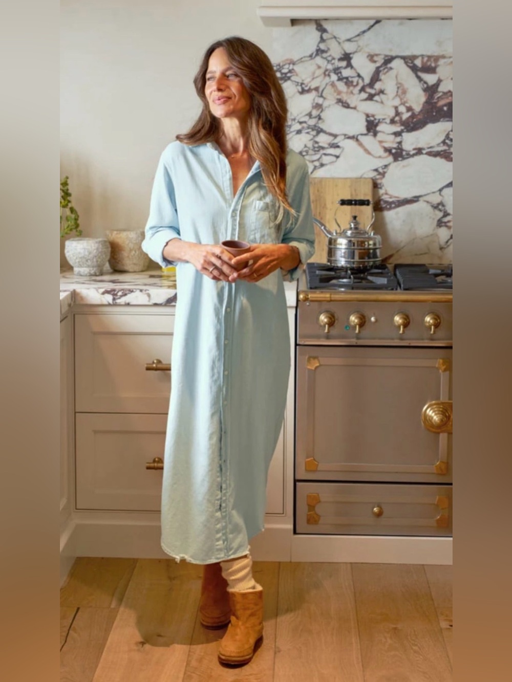 Frank & Eileen Rory Maxi Shirtdress Famous Denim Sea Foam Mineral Wash Size X